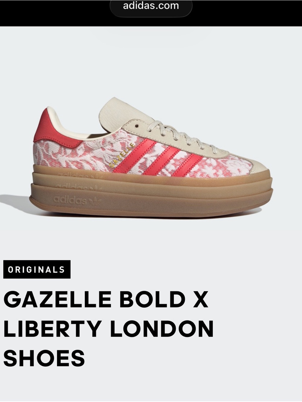 adidas Originals Gazelle Bold X Liberty London Pink & Tan Platform Sneakers